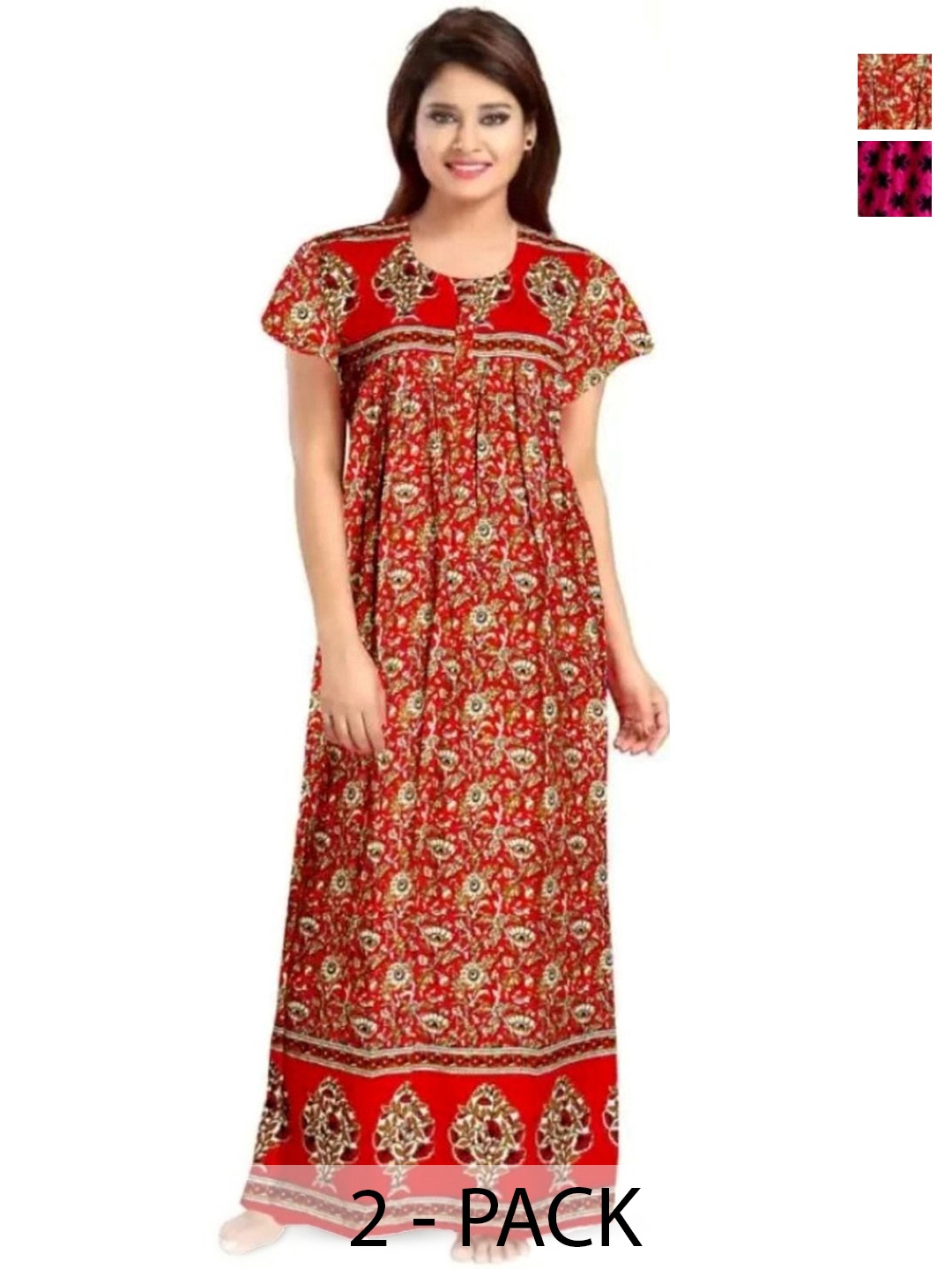 

PR PINK ROYAL Women Pack Of 2 Printed Pure Cotton Maxi Nightdress