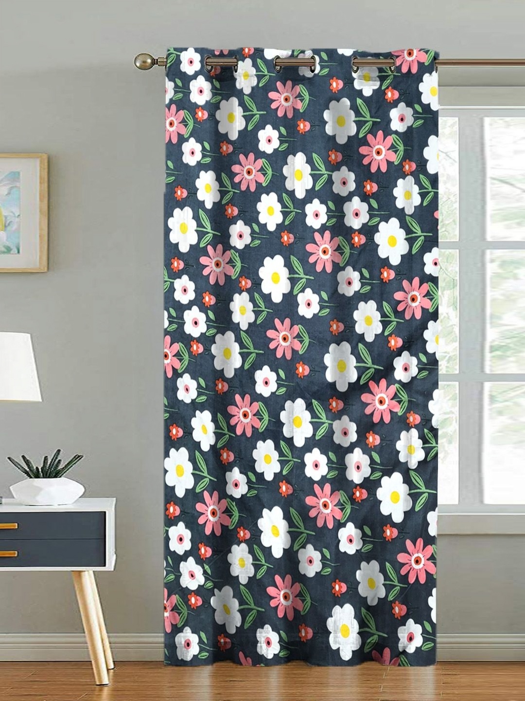 

ANA Blue & White Floral Printed Cotton Door Curtain