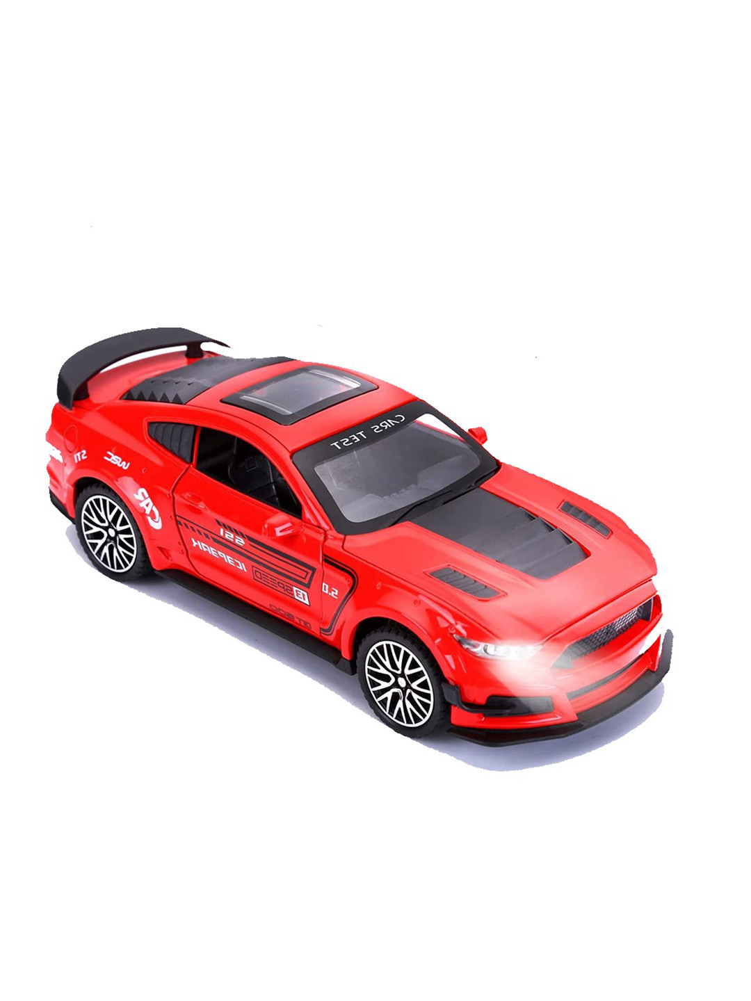 

UKAXA Kids 132 Die Cast Metal Model Mustang Toy Car Pullback Openable Door Sound & Light, Red