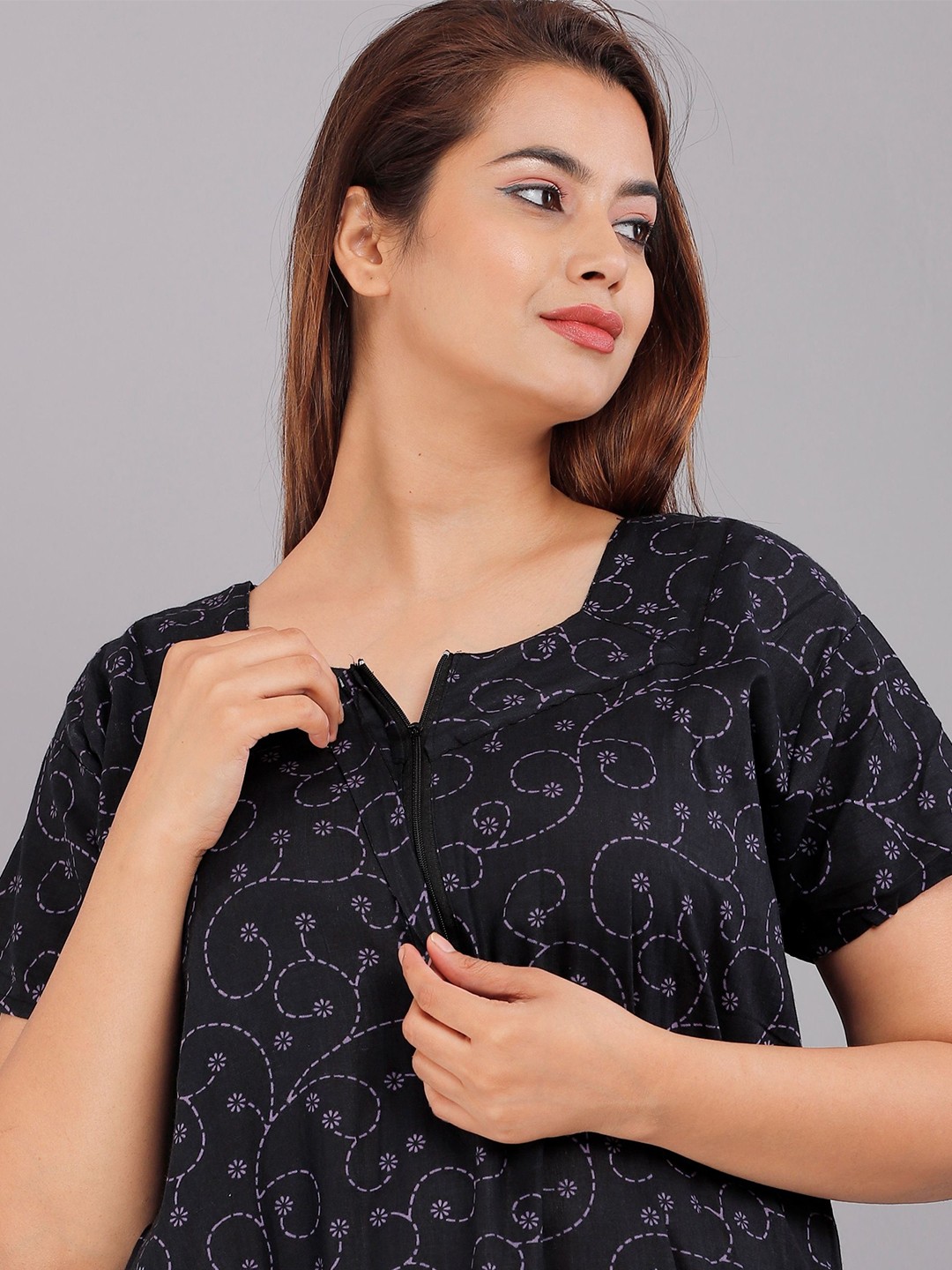

PR PINK ROYAL Printed Maxi Nightdress, Black