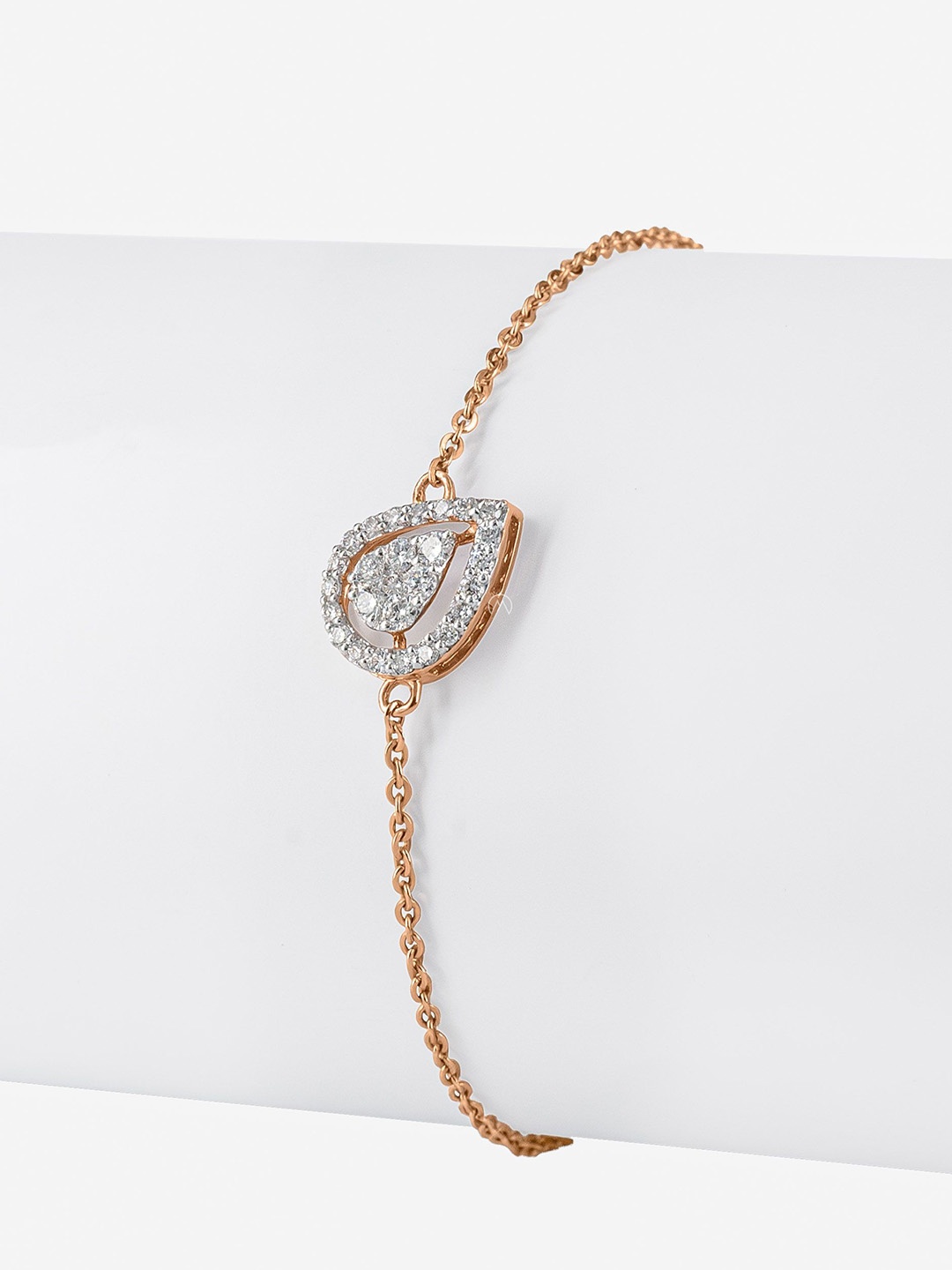 

MAIORA 14K Rose Gold Sleek Statement Hook Closure Diamond Bracelet-1.4gm