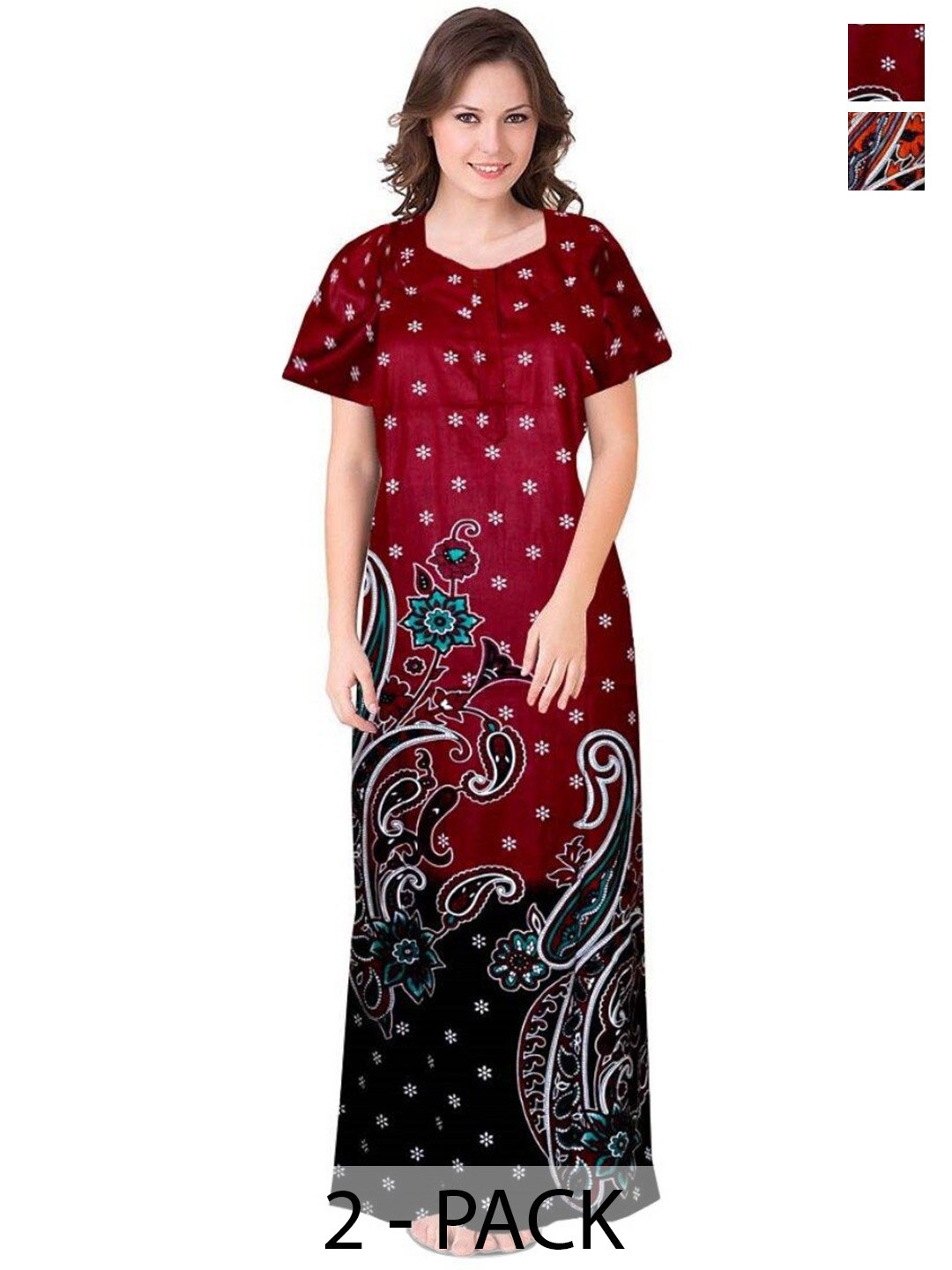

PR PINK ROYAL Women Pack Of 2 Printed Maxi Nightdress, Orange