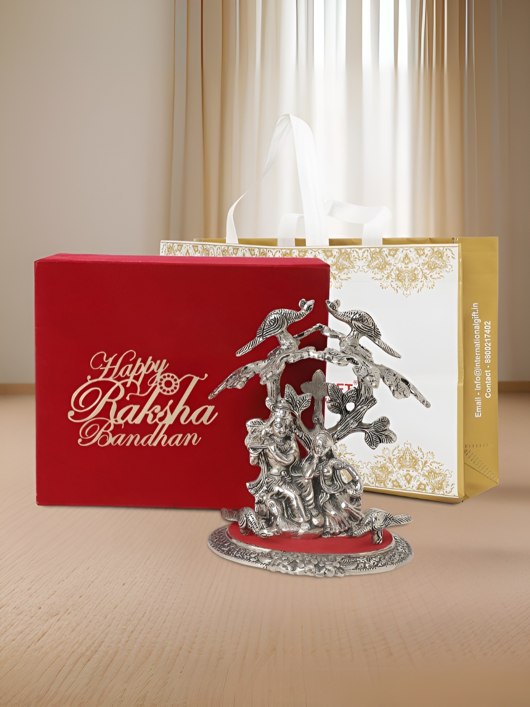 

INTERNATIONAL GIFT Silver Plated Radha Krishna Idol with Box and Raksha Bandhan Tag
