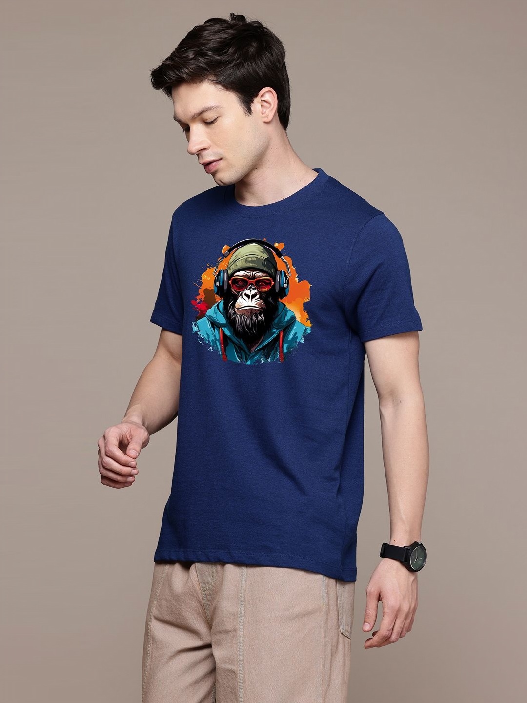 

Moda Rapido Men Regular Fit Graphic Printed Round Neck Cotton T-shirt, Blue