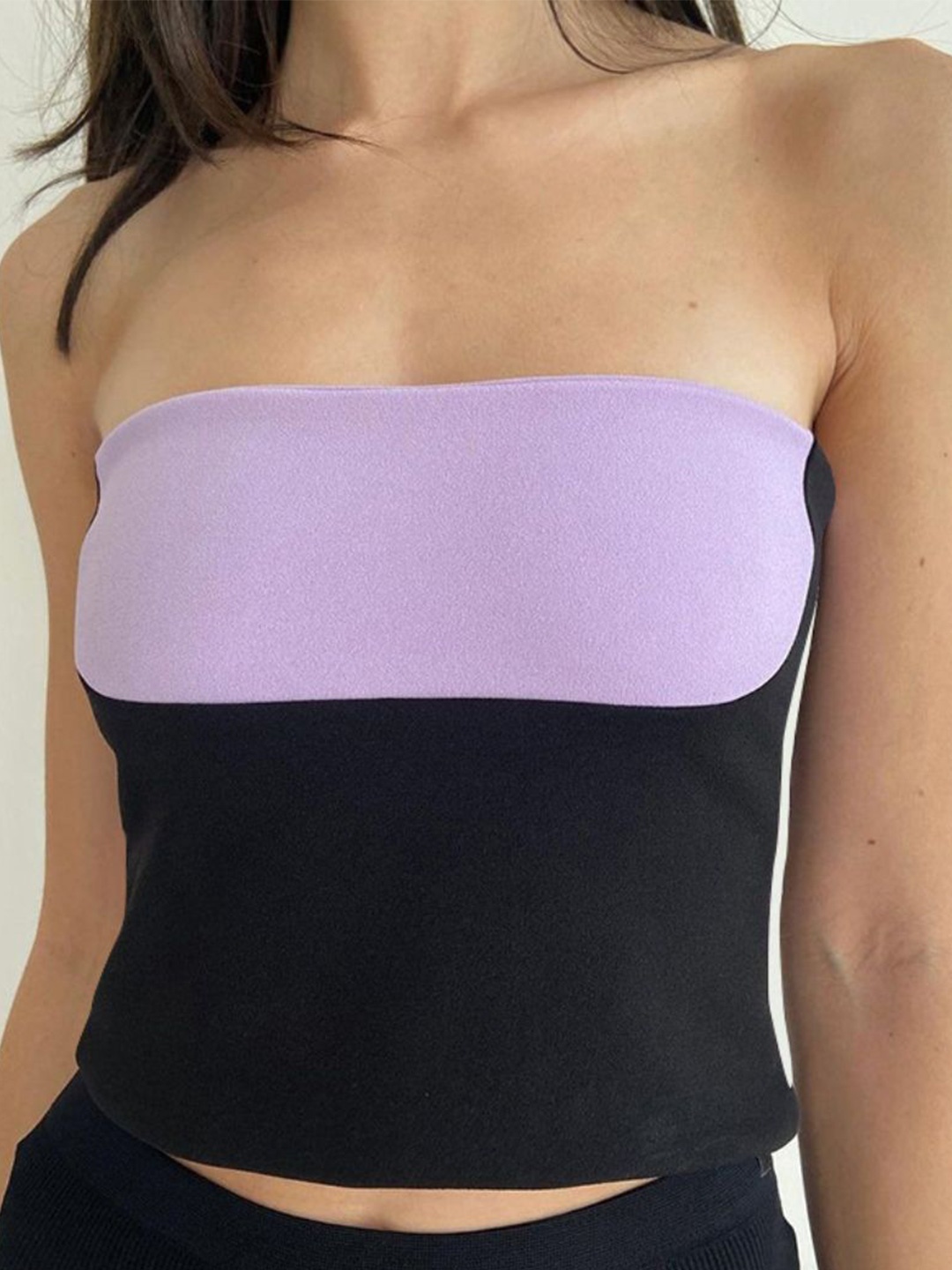 

StyleCast Colourblocked Off-Shoulder Tube Crop Top, Lavender