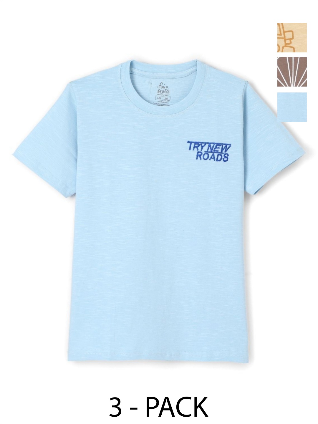 

FUNKRAFTS Boys Pack Of 3 Graphic Printed Round Neck Cotton T-shirts, Blue