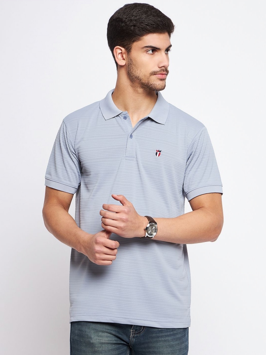 

NYKER Men Striped Polo Collar Cotton T-shirt, Blue