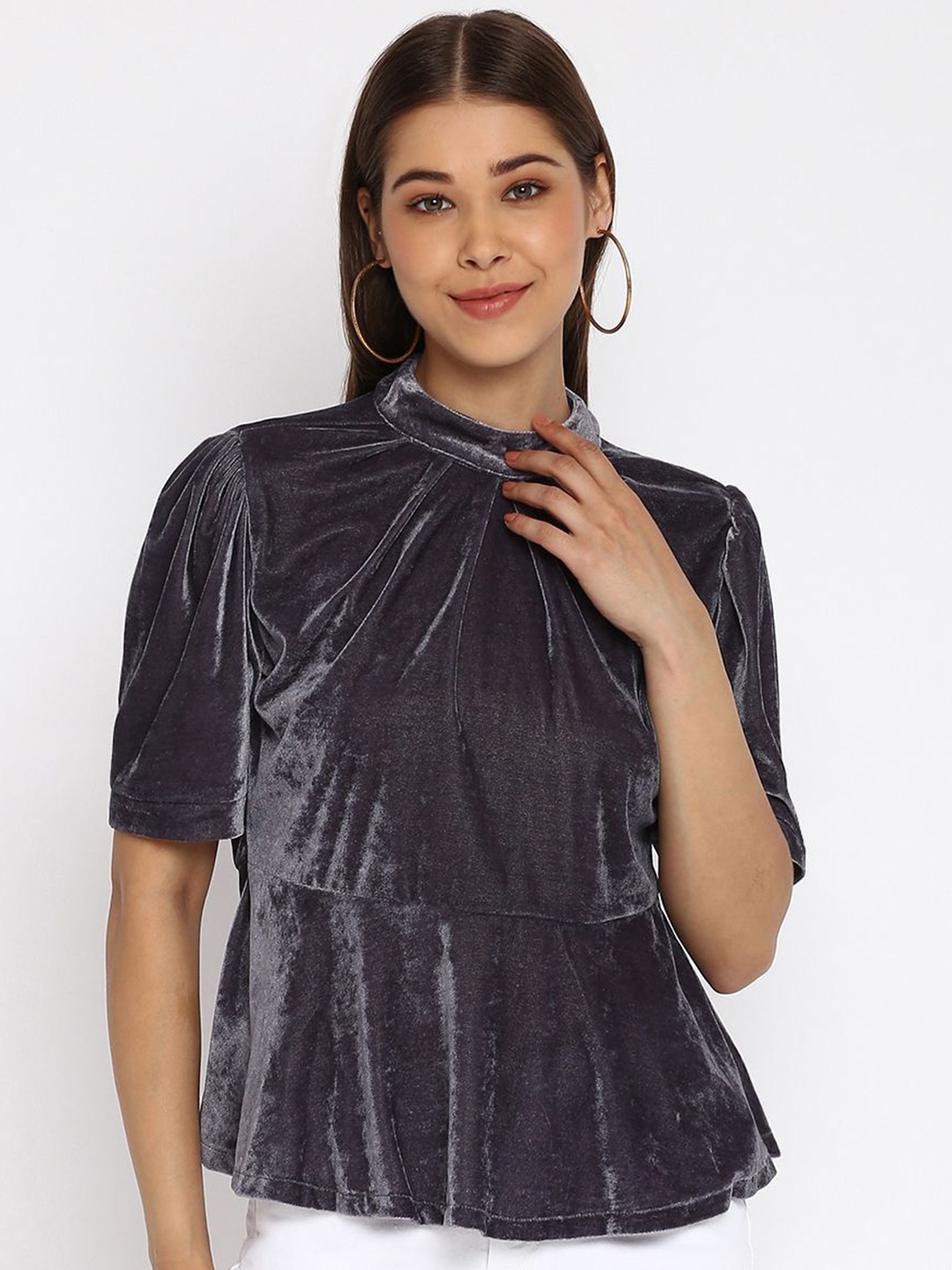 

DressBerry Women Solid High Neck Top, Grey