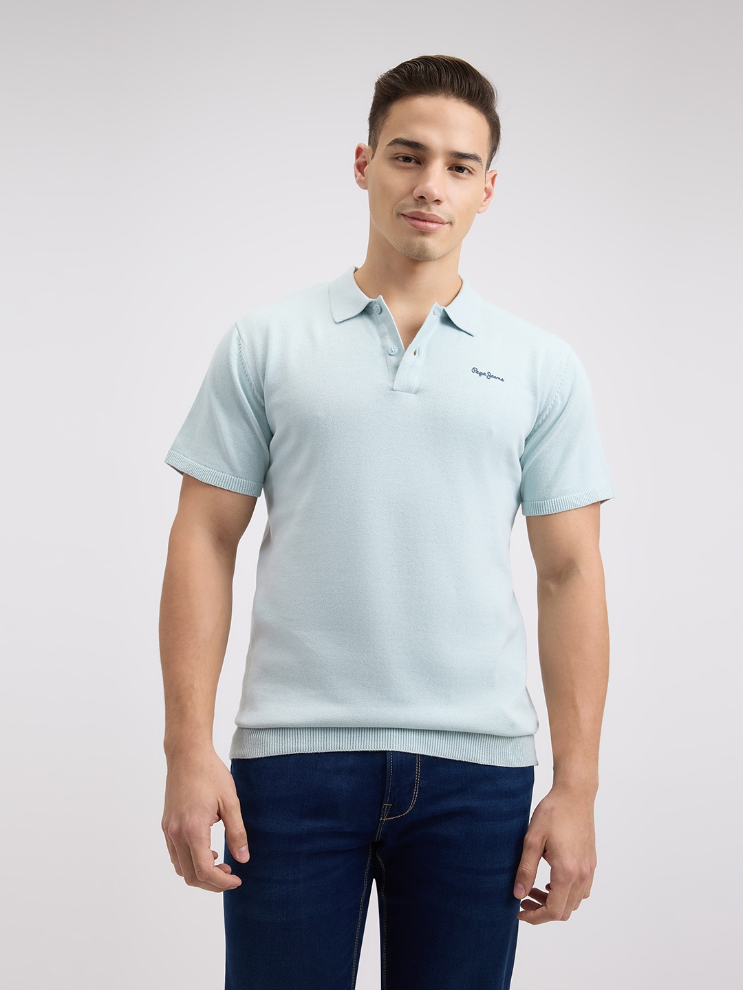 

Pepe Jeans Men Polo Collar Pure Cotton Pockets T-shirt, Blue