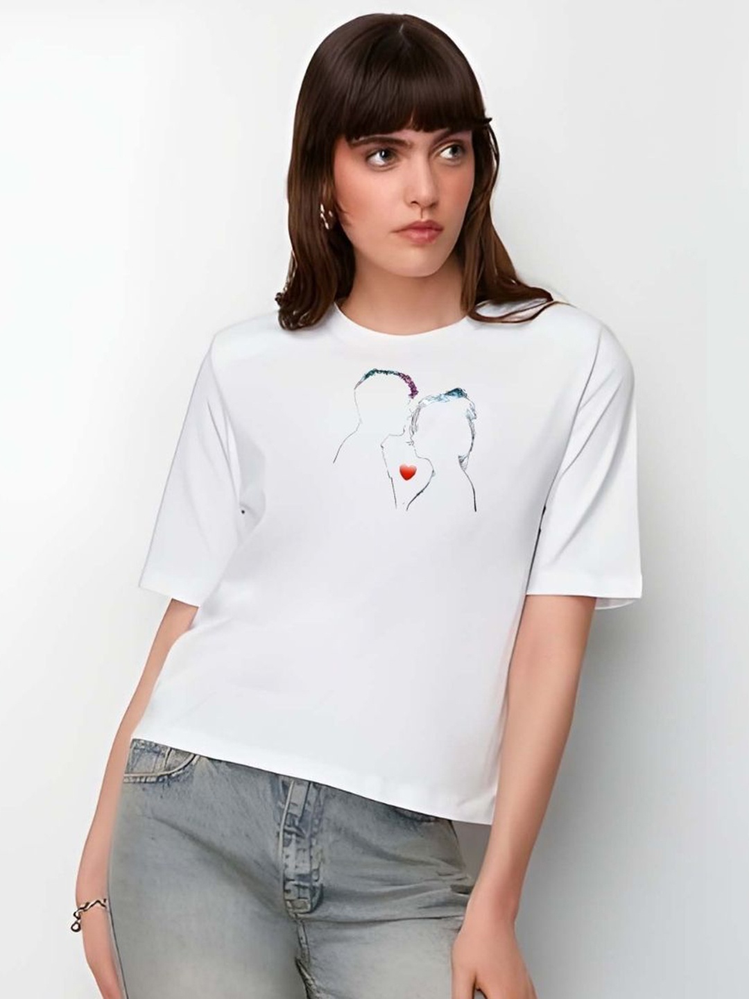 

DressBerry Women Graphic Printed Round Neck Cotton Boxy T-shirt, White