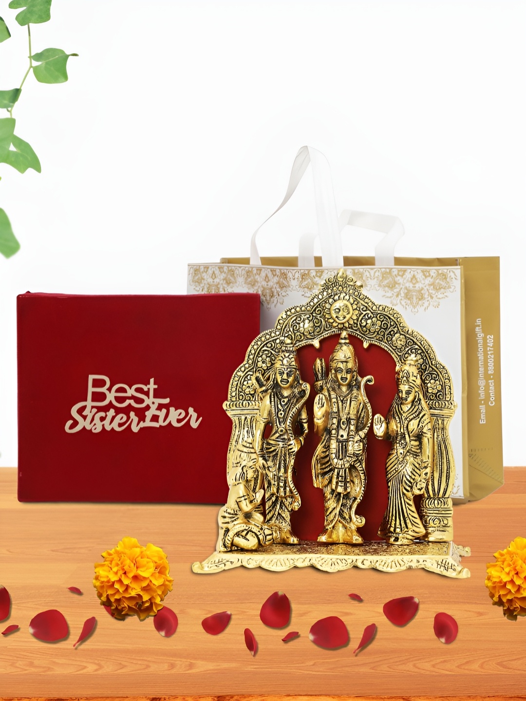 

INTERNATIONAL GIFT Gold-Toned Ram Darbar Religious Idol Showpiece With Box