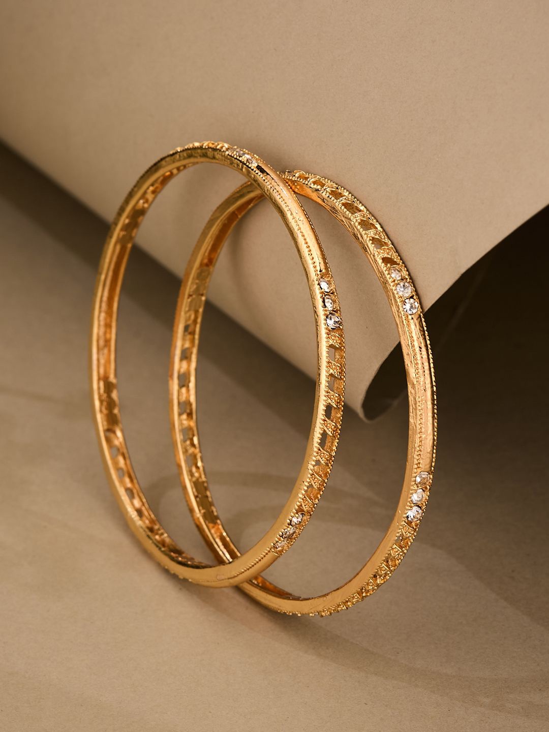 

Atibelle Set Of 2 Gold Plated Artificial Stone Studded Bangles