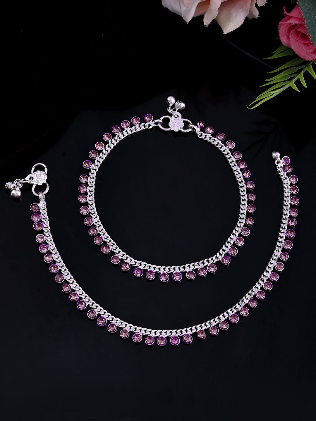 

Silvermerc Designs Silver-Plated Gemstones Studded and Bells Anklet