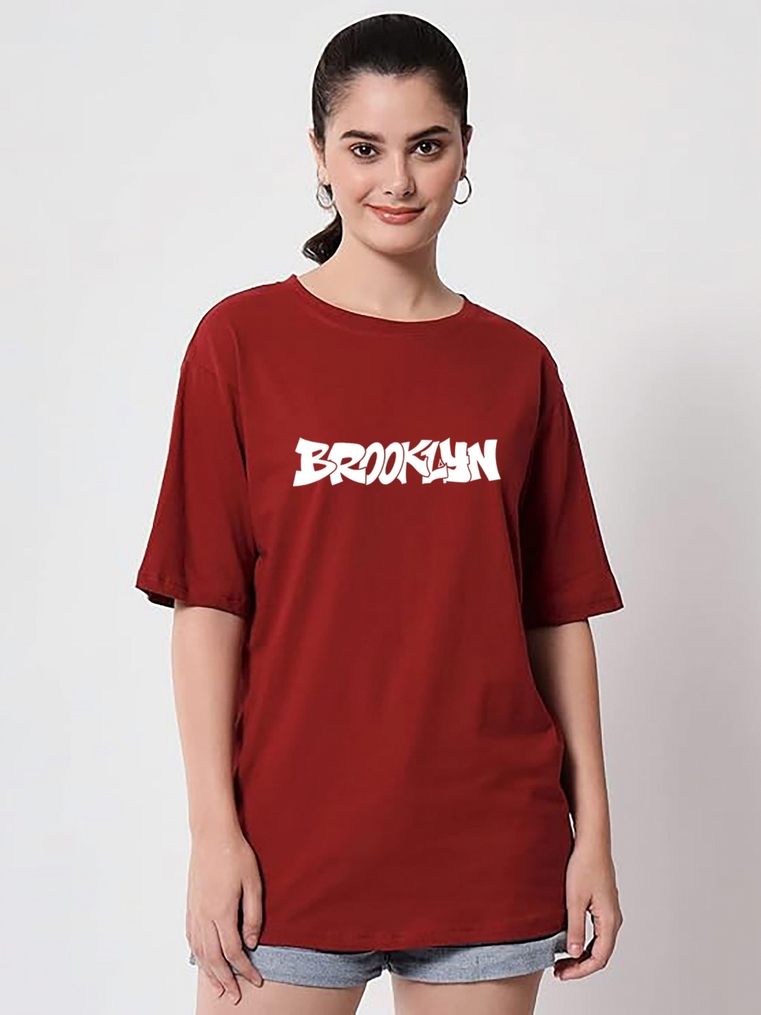 

My Swag Women Typography Printed Round Neck Cotton Oversized T-shirt, Maroon