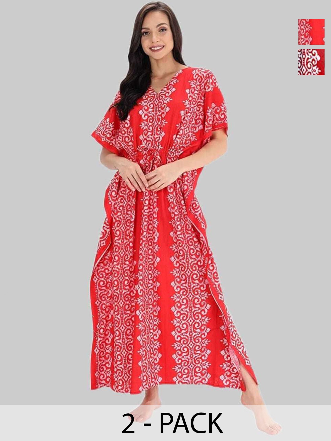 

PR PINK ROYAL Women Pack Of 2 Printed Pure Cotton Maxi Kaftan Nightdress