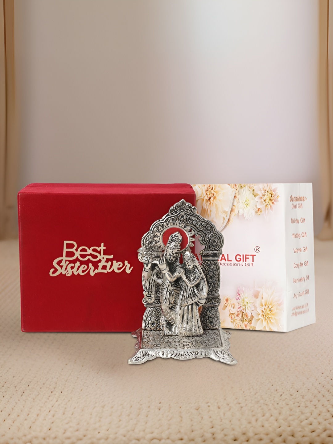 

INTERNATIONAL GIFT Silver-Toned Radha Krishna Religious Idol Showpiece