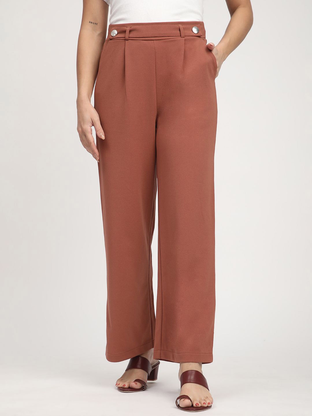 

R&B Women Flared Pleated Trousers, Mauve