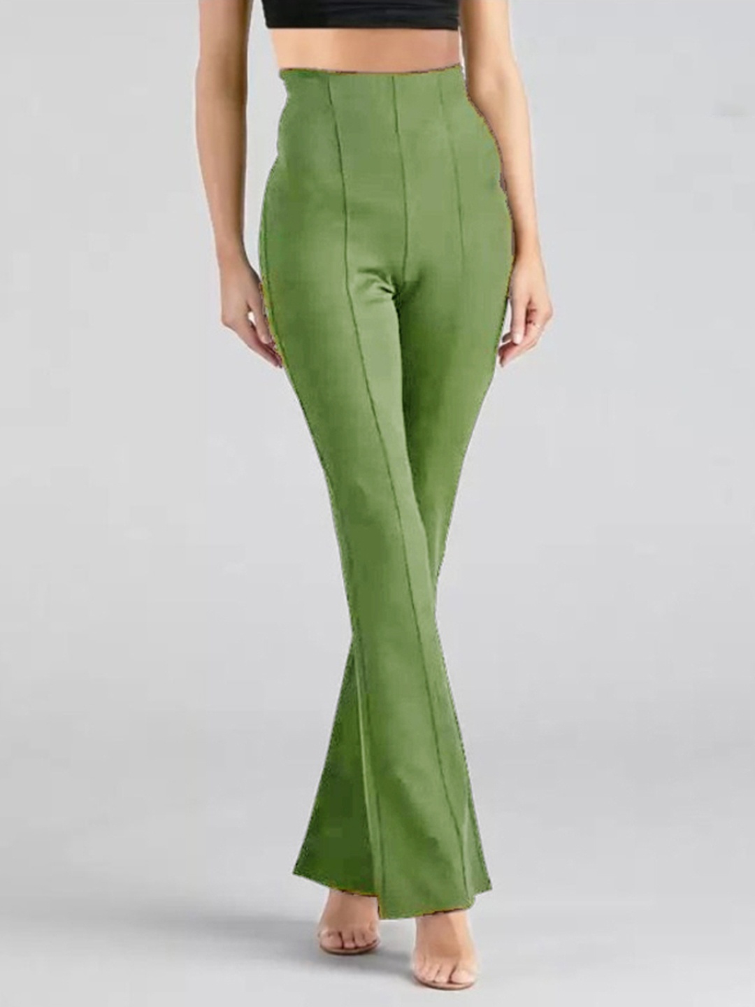 

Purser Women Original Regular Fit Mid-Rise Cotton Bootcut Trousers, Green