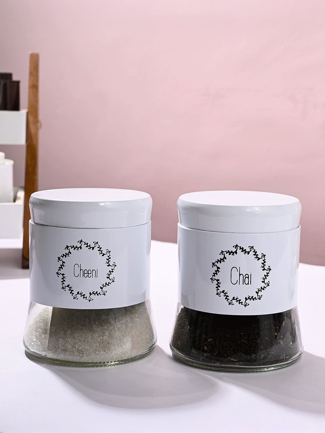 

MARKET99 White & Black 2 Pieces Printed Tea & Sugar Jar Glass 600ml