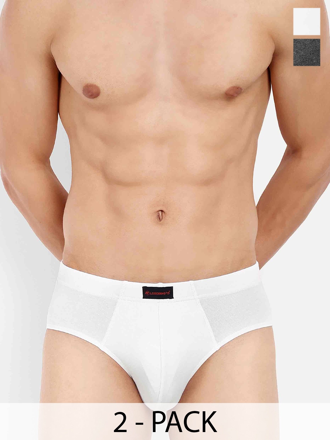

LOGGERHEAD Pack Of 2 Mid-Rise Basic Briefs LHCB001-ANTHRA-WHITE