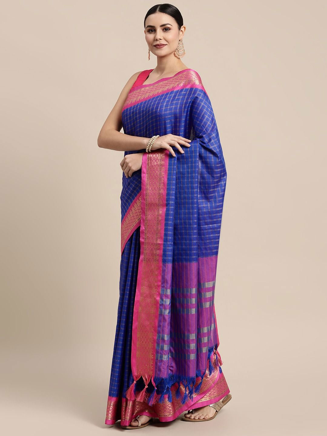 

DIVASTRI Woven Design Zari Silk Cotton Saree, Blue