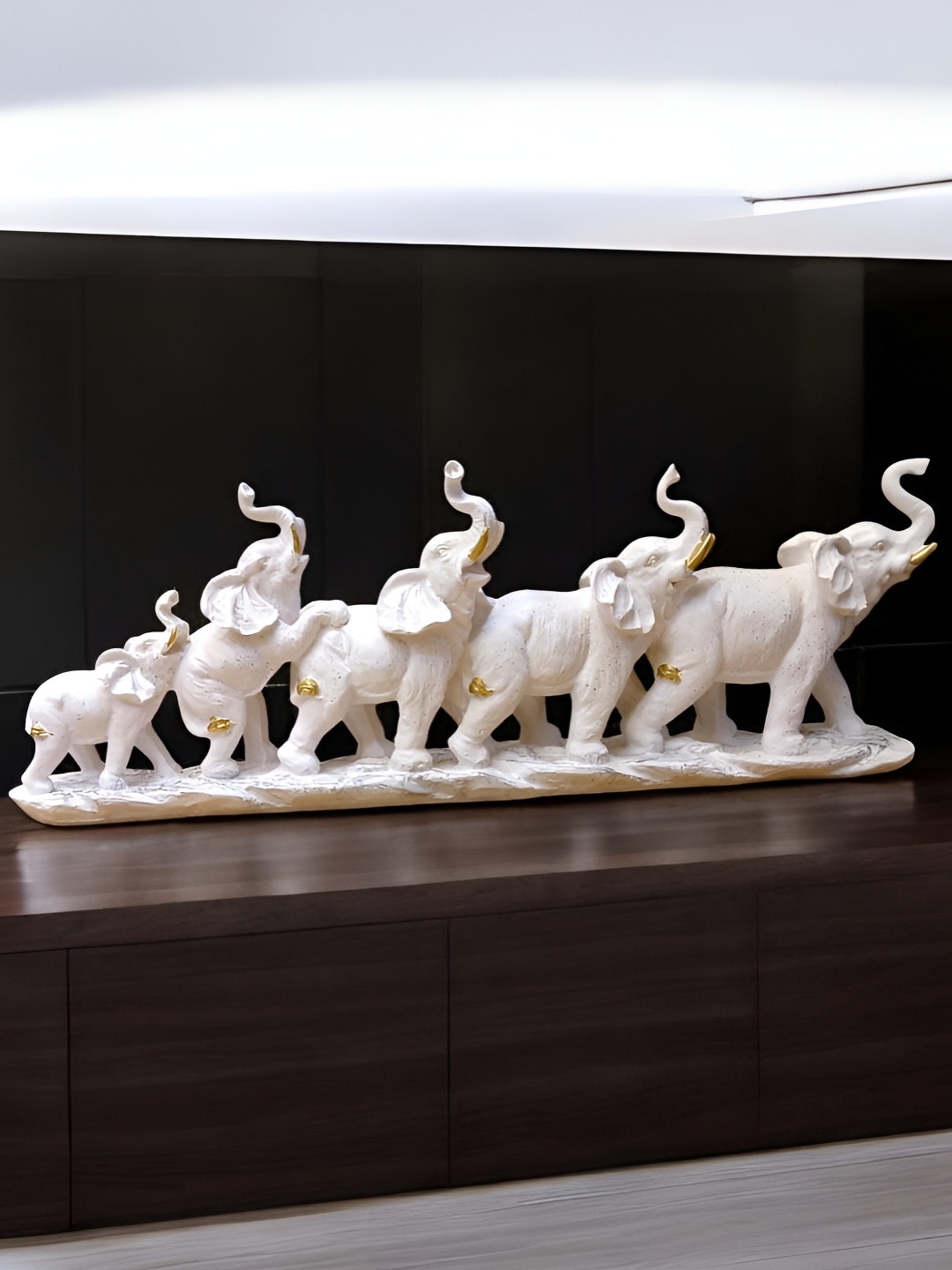 

Vrinban International White And Gold-Toned Elephant Family Figurine Showpiece