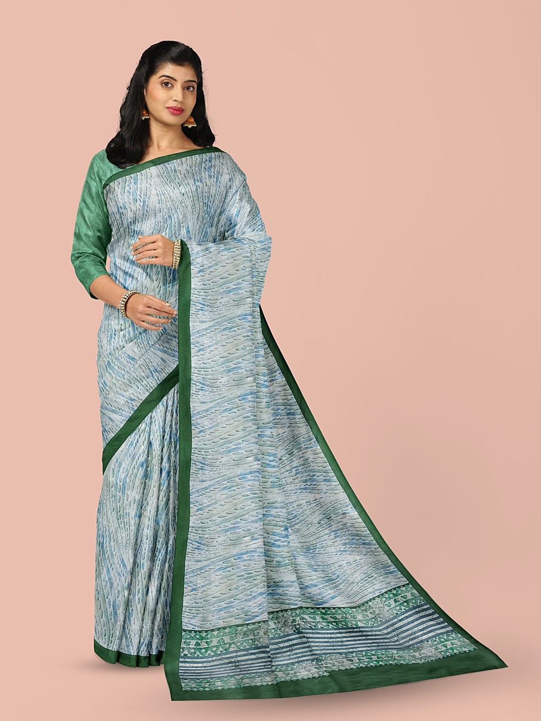

Avyay Creation Printed Mysore Silk Saree, Blue