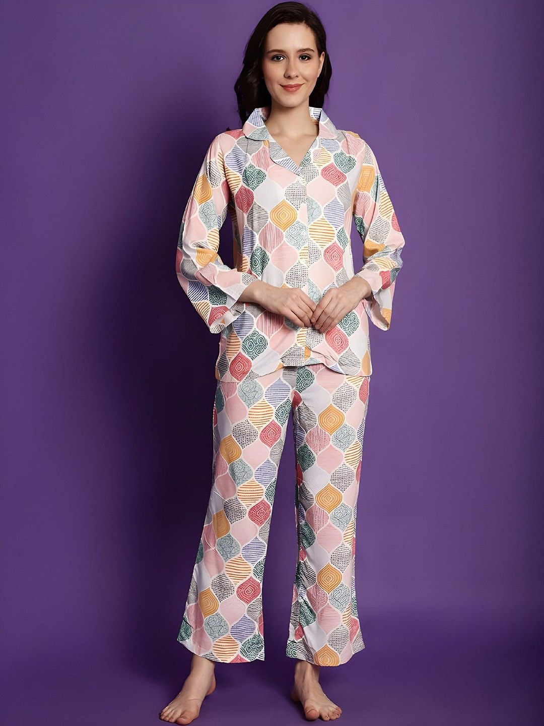 

Acriine Floral Printed Shirt Collar Pure Cotton Shirt With Palazzo, White