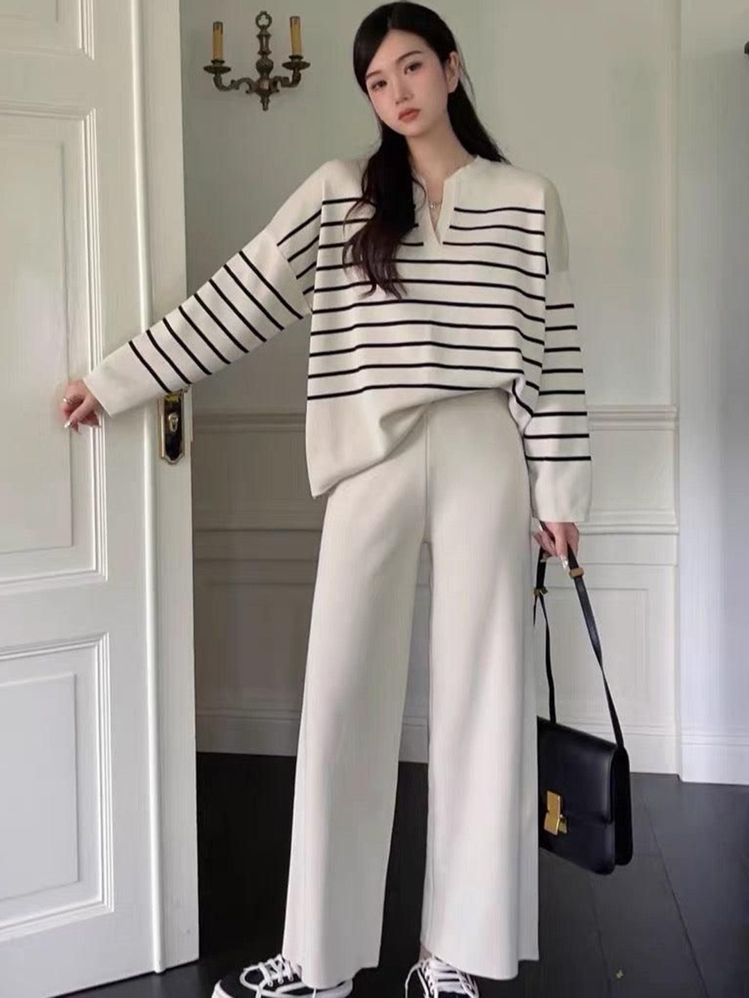 

Alamode By Akanksha Beige Rachel Striped Woollen Co-Ords Set