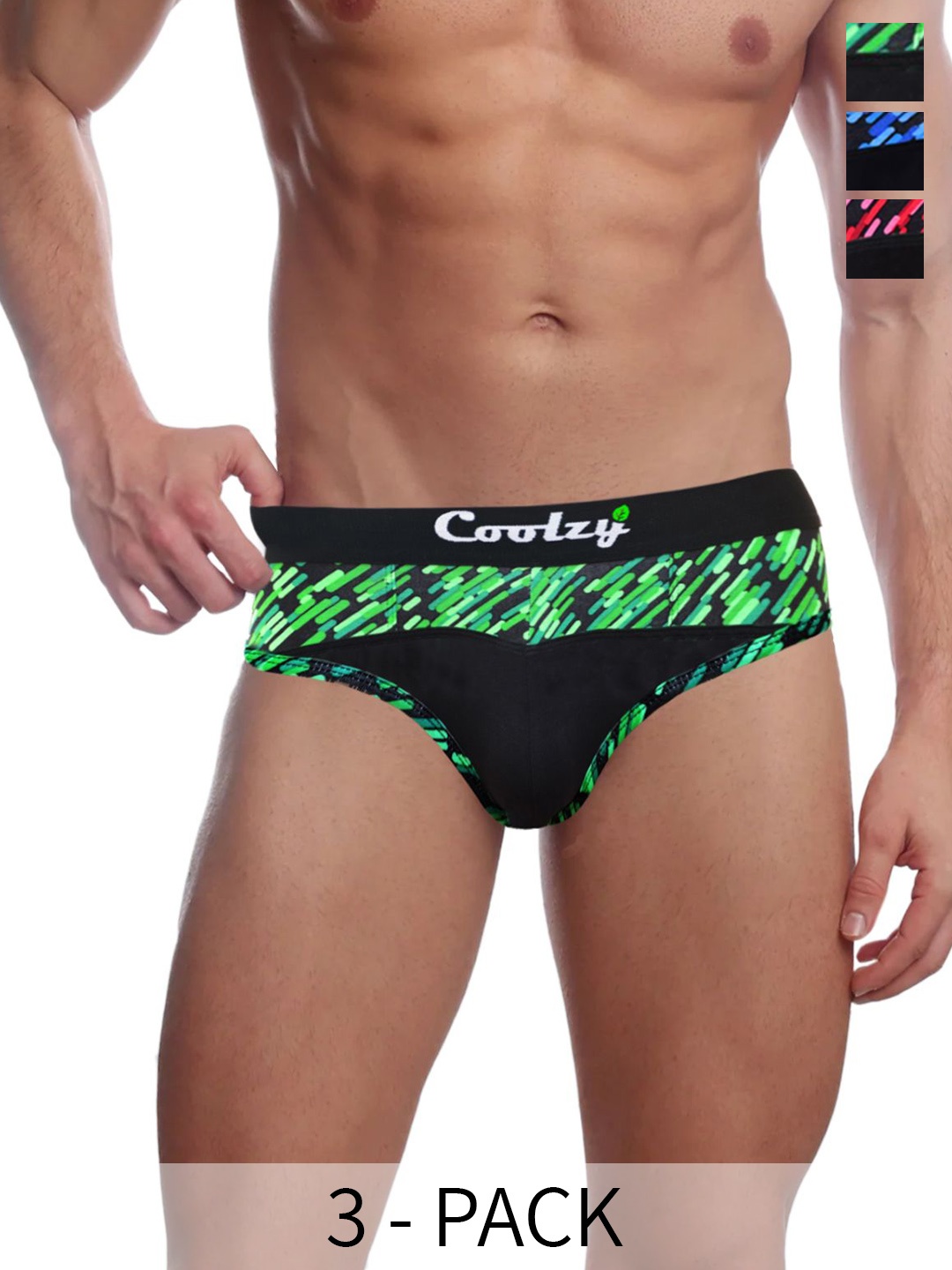 

COOLZY Men Pack Of 3 Anti Micro fabric Printed Briefs, Green