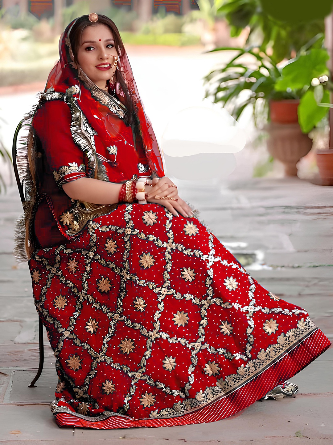 

MADHUR HAND WORK ART Embroidered Sequinned Semi-Stitched Lehenga & Unstitched Blouse With Dupatta, Red