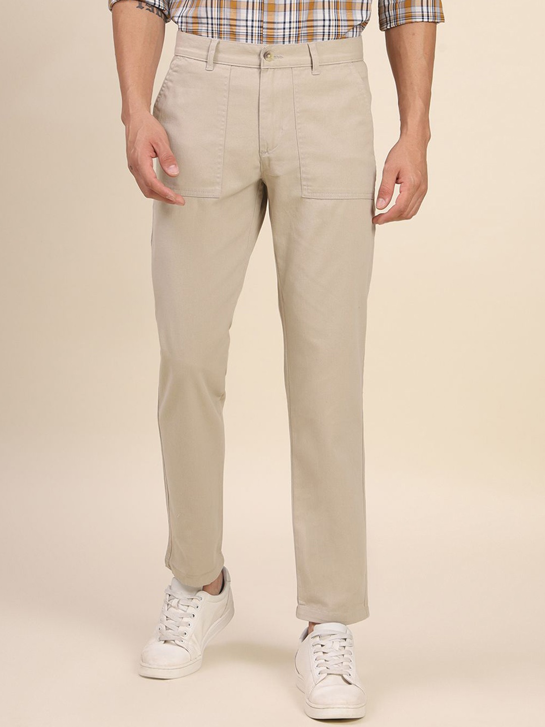

Dennis Lingo Men Mid Rise Comfort Slim Fit Trouser, Beige