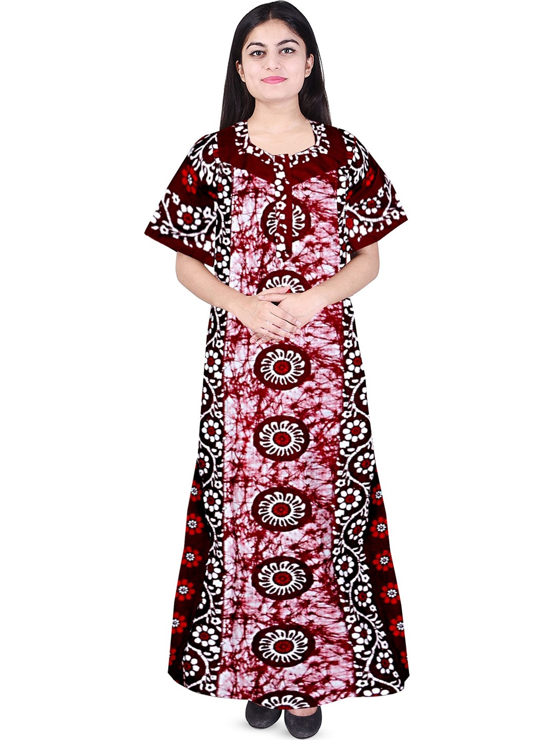 

PR PINK ROYAL Women Printed Pure Cotton Maxi Nightdress, Red