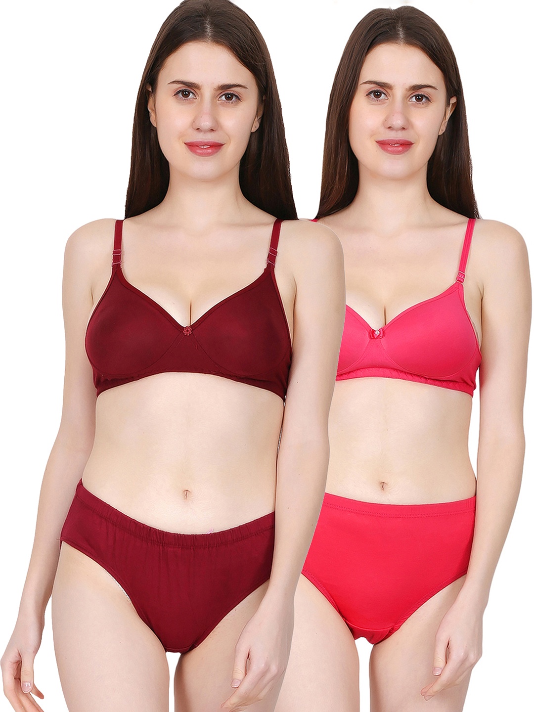 

chia fashions Pack Of 2 Full Coverage Padded Cups Lingerie Set, Maroon