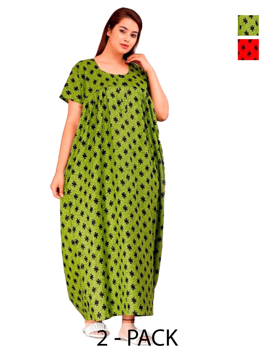 

PR PINK ROYAL Women Pack Of 2 Printed Maxi Nightdress, Green