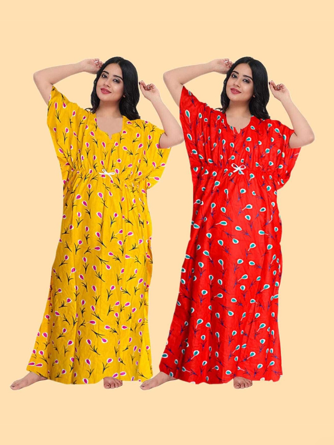 

PR PINK ROYAL Women Pack Of 2 Printed Maxi Nightdress, Red