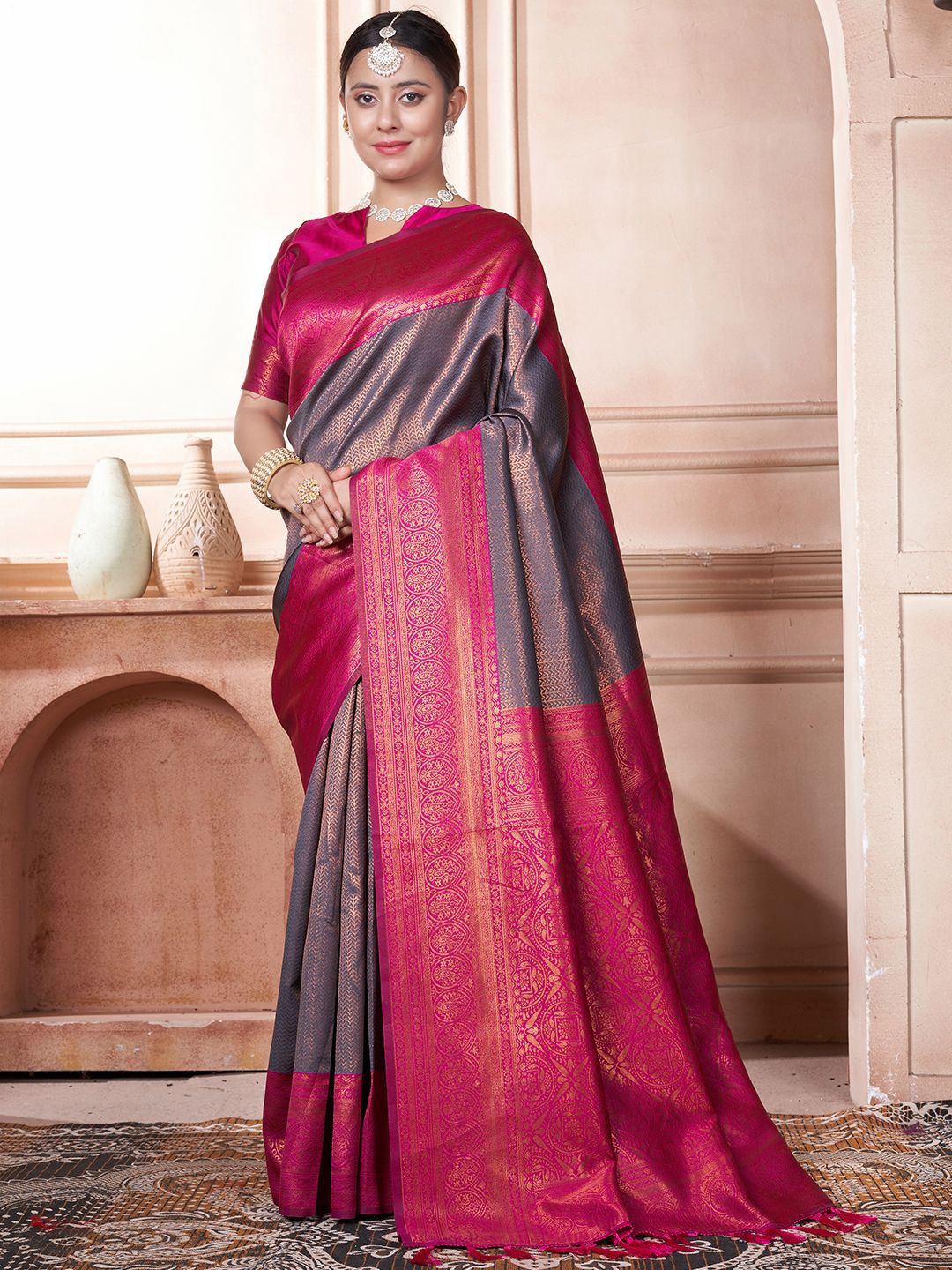 

LeeliPeeri Designer Woven Design Zari Silk Blend Kanjeevaram Saree, Grey