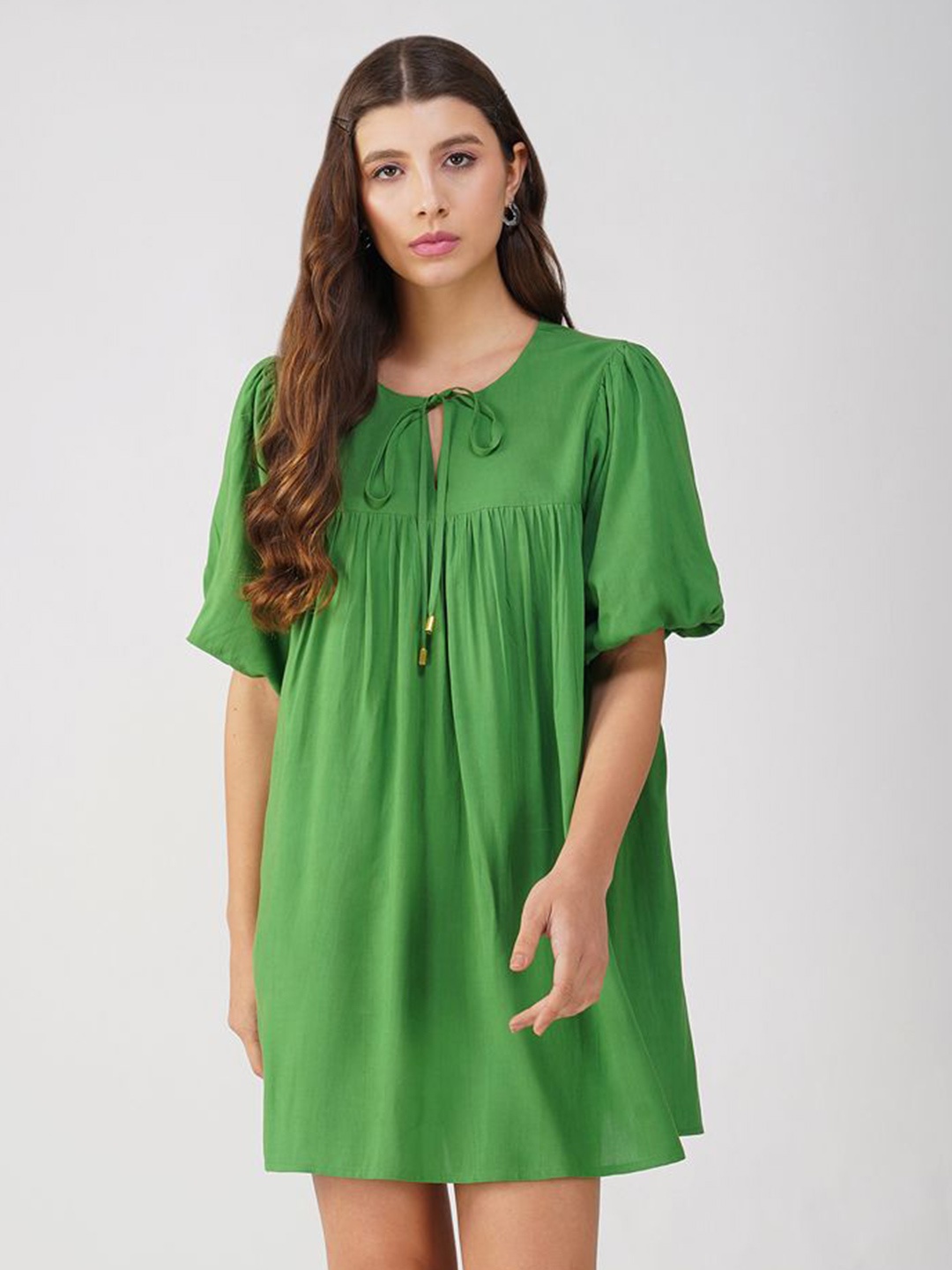 

HERE&NOW Tie-Up Neck Shift Mini Dress, Green