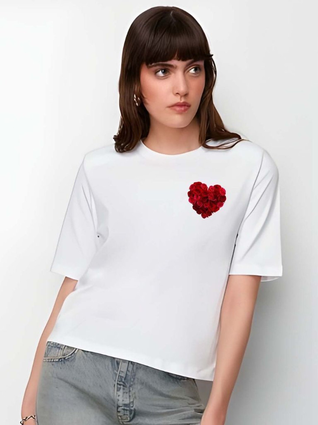 

DressBerry Women Graphic Printed Round Neck Cotton Boxy T-shirt, White