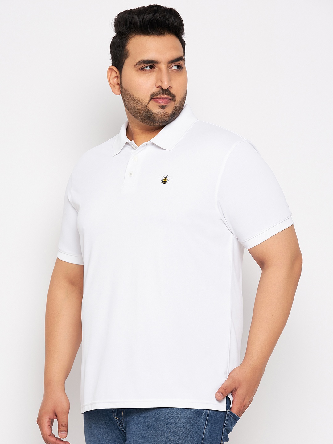 

AUXAMIS Men Plus Size Solid Polo Collar Cotton T-shirt, White