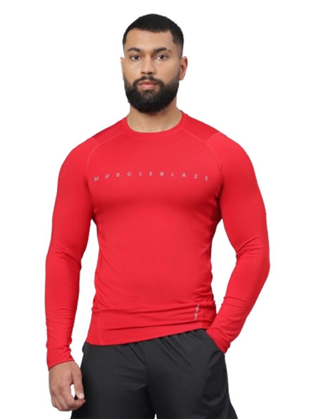 

MuscleBlaze Unisex Brand Logo Printed Round Neck Compression T-shirt, Red