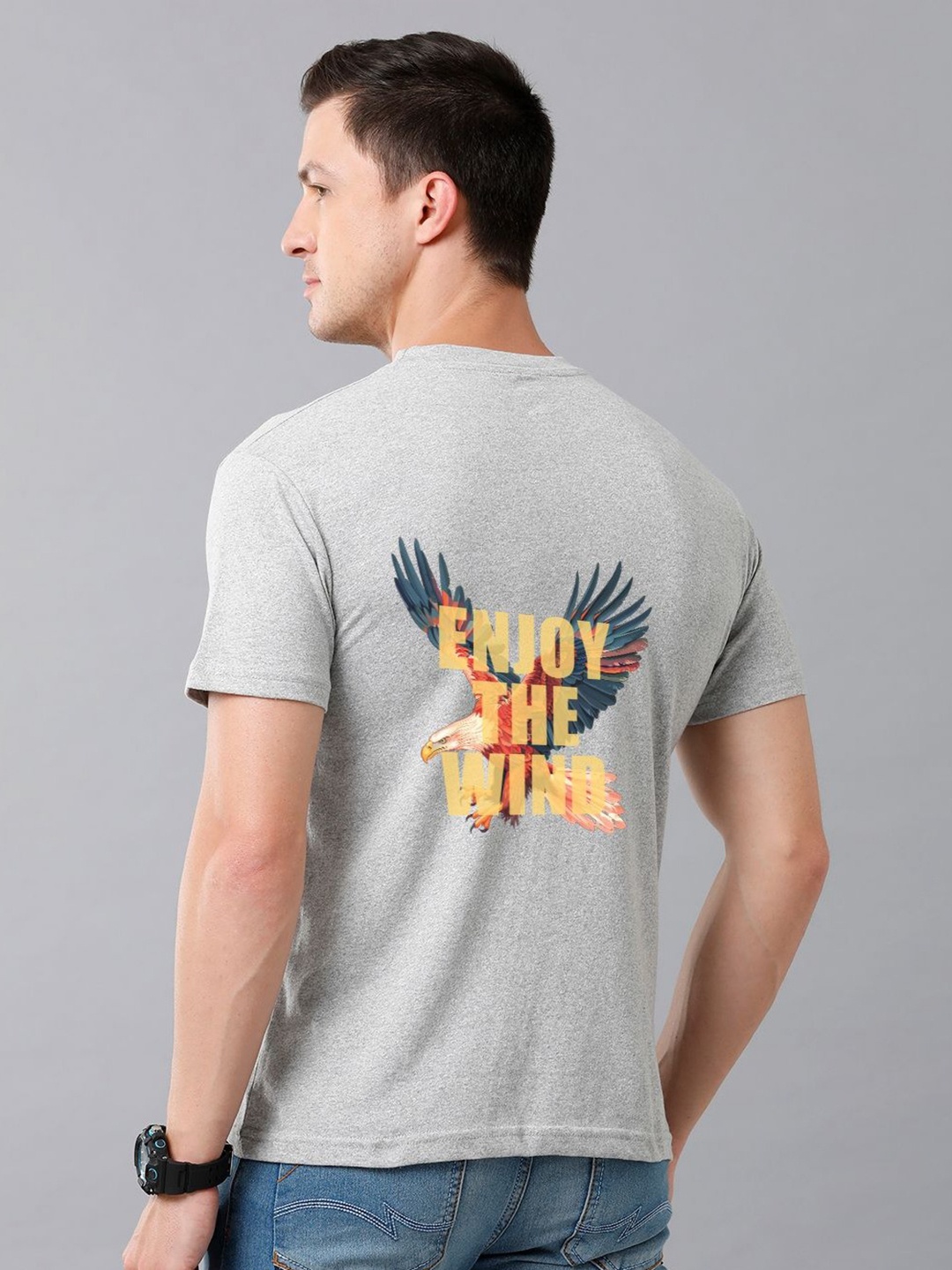 

Moda Rapido Men Graphic Printed Round Neck Cotton T-shirt, Grey melange