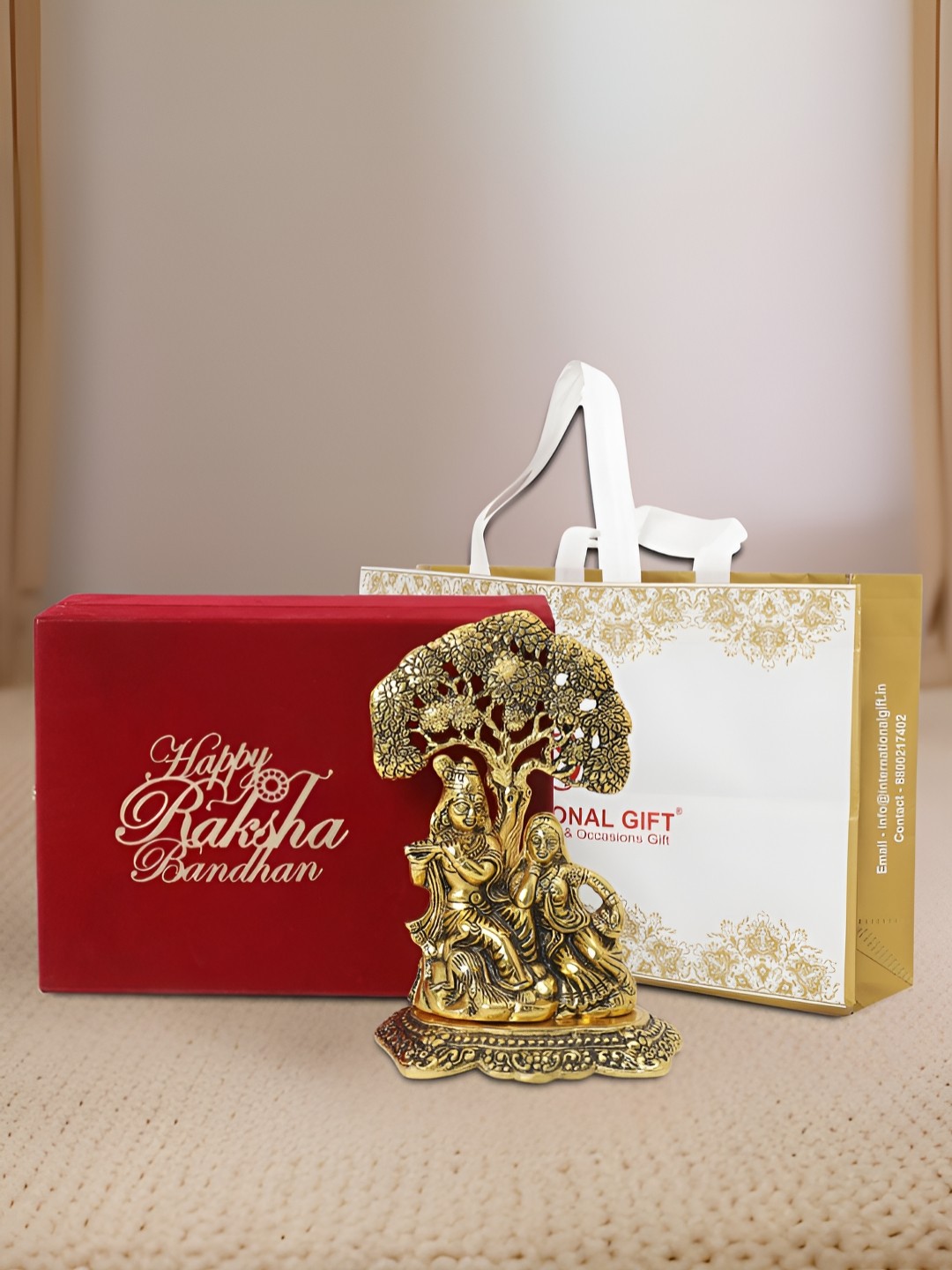 

INTERNATIONAL GIFT Gold-Toned 3 Pcs Religious Showpiece With Diya Velvet Box & Carry Bag