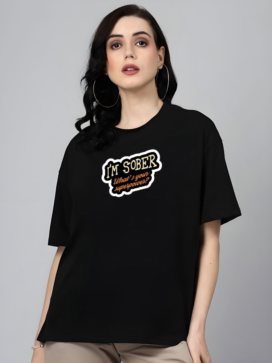

Moda Rapido Women Typography Printed Round Neck Cotton Relaxed Fit T-shirt, Black