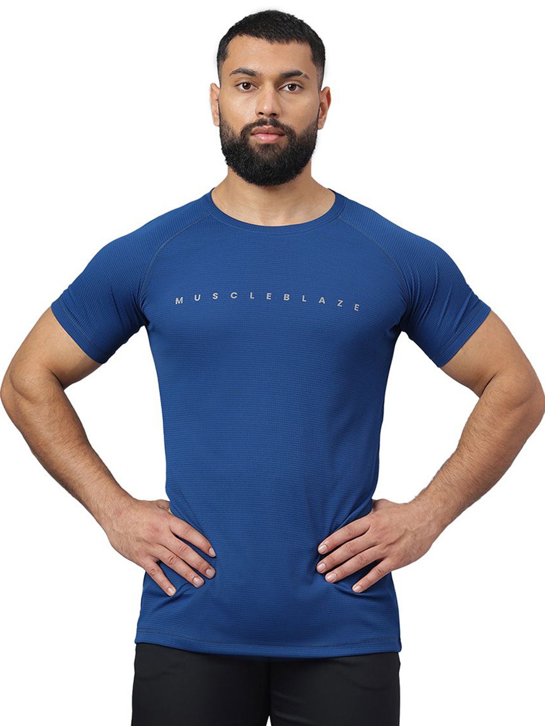 

MuscleBlaze Unisex Typography Printed Round Neck Slim Fit T-shirt, Blue