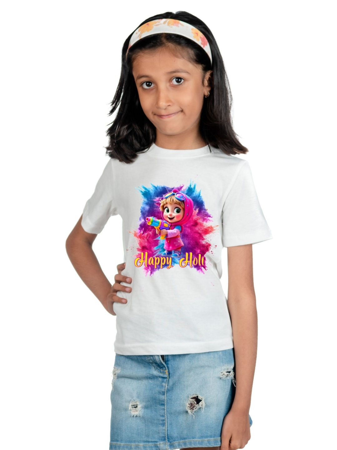 

BAESD Girls Graphic Printed Round Neck T-shirt, White