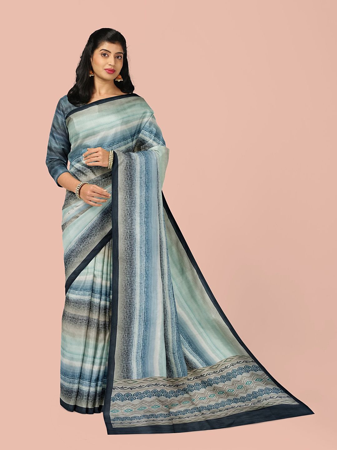 

Avyay Creation Striped Mysore Silk Saree, Blue