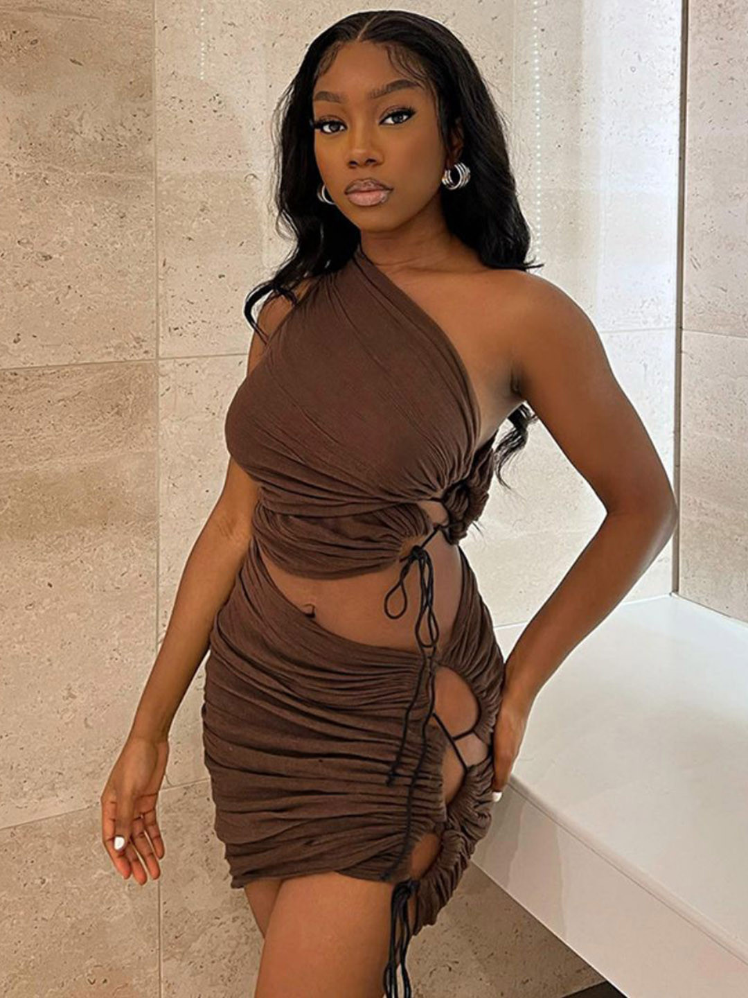 

StyleCast Brown One Shoulder Neck Top With Skirt