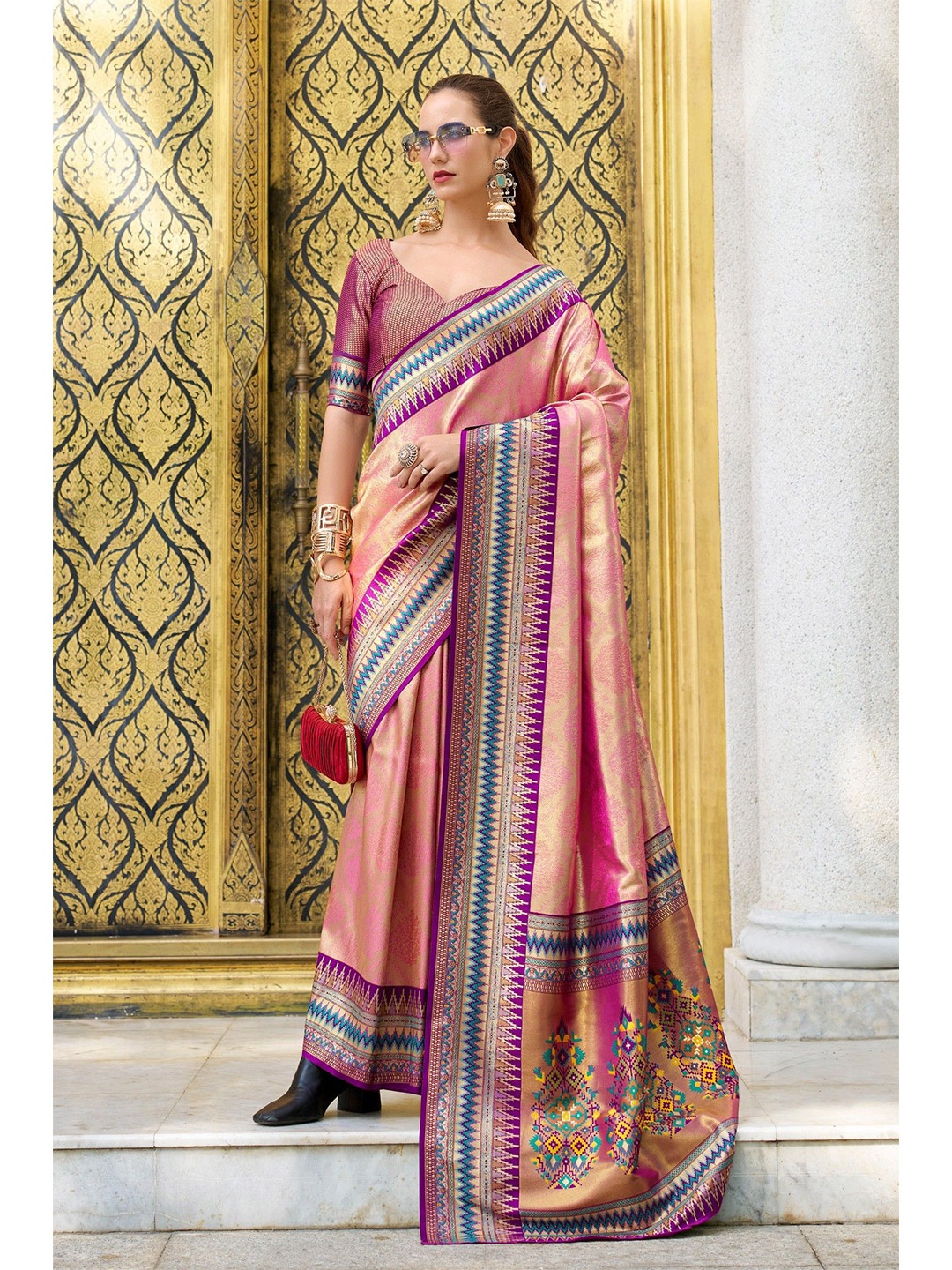 

MySilkLove Zari Tissue Saree, Pink