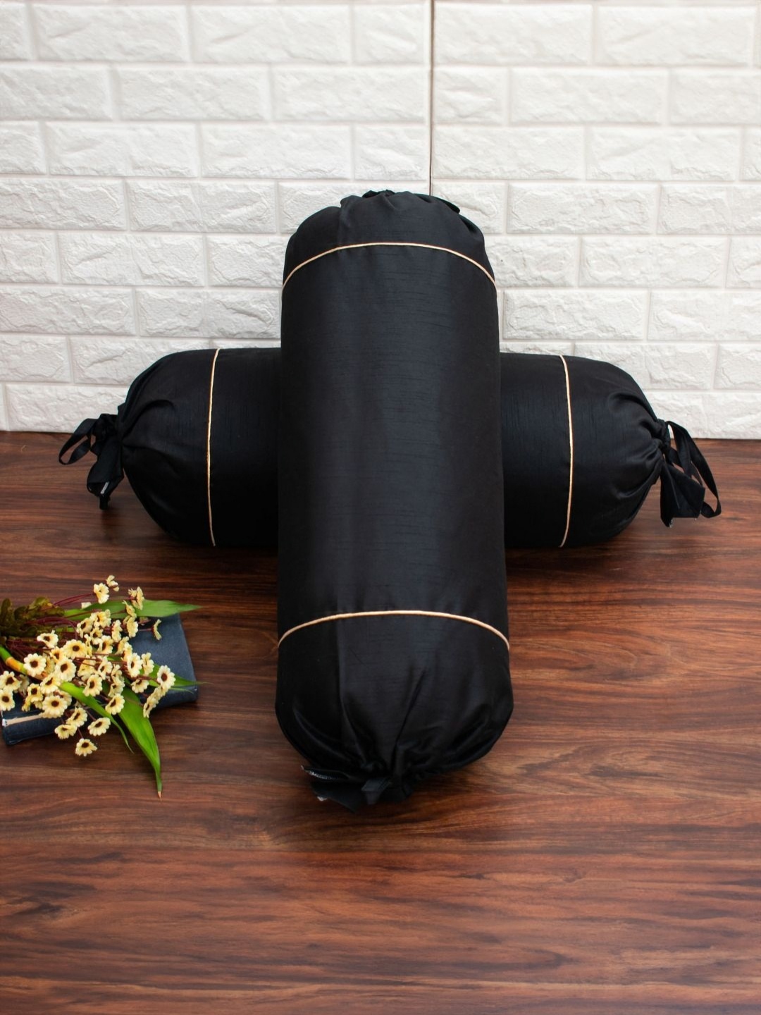 

RoyalDeco 2-Pcs Black BolsterCovers